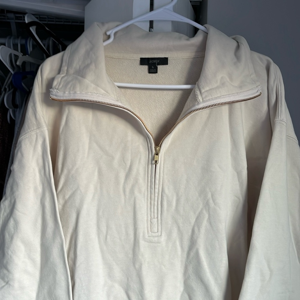 J. Crew 1/4 Zip Oversized Boyfriend Cream Pullover, NWT - Picture 3 of 5